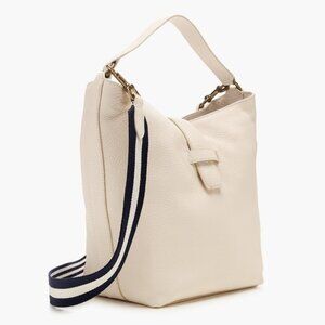 J. Crew Signet Hobo Bag leather cream striped crossbody purse EUC